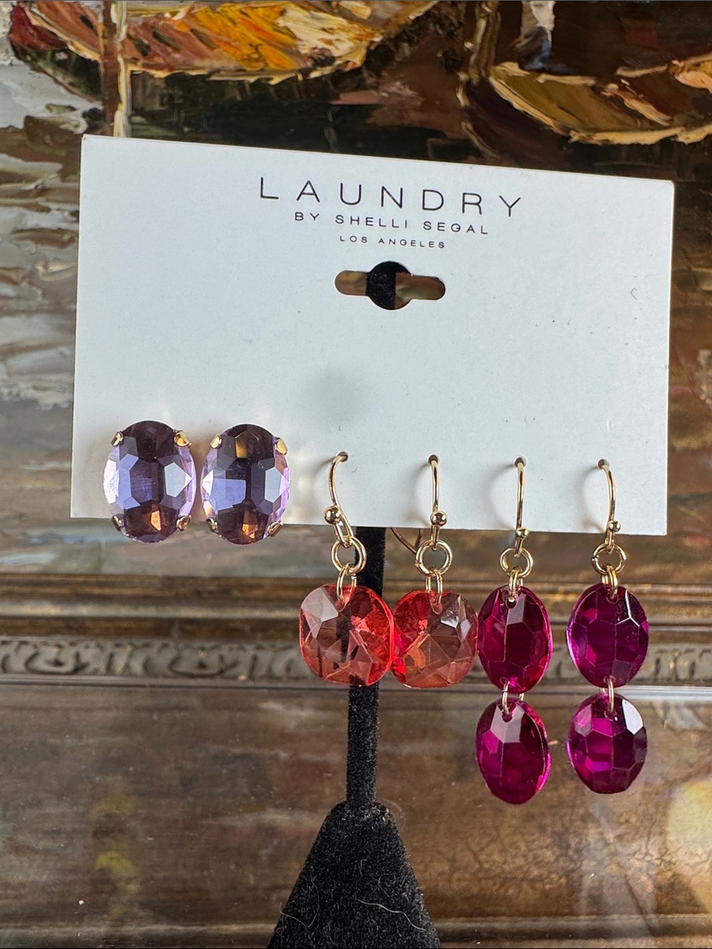 0745-Laundry By Shelli Segal Multi-Color Faceted Crystal Drop Earrings